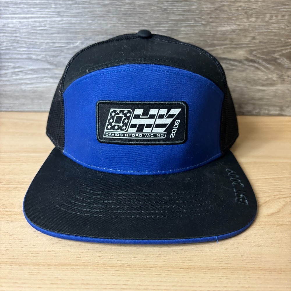 Davis Hydro Vac Hat Cap Snap Back Black Blue Panel Adjustable Mens